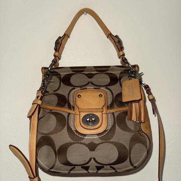 Coach Handbags - Coach Willis Brown Signature Canvas Tan‎ Leather 65th Anniversary Crossbody Bag!